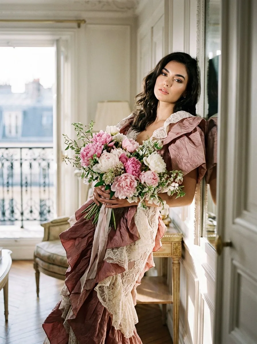 Fashion фотосессия с букетом пионов