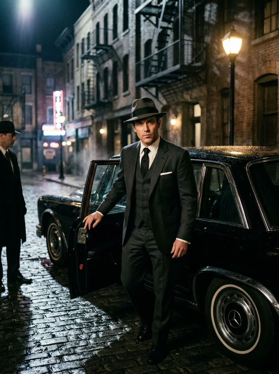 Мужская фотосессия с машиной в стиле mafia boss