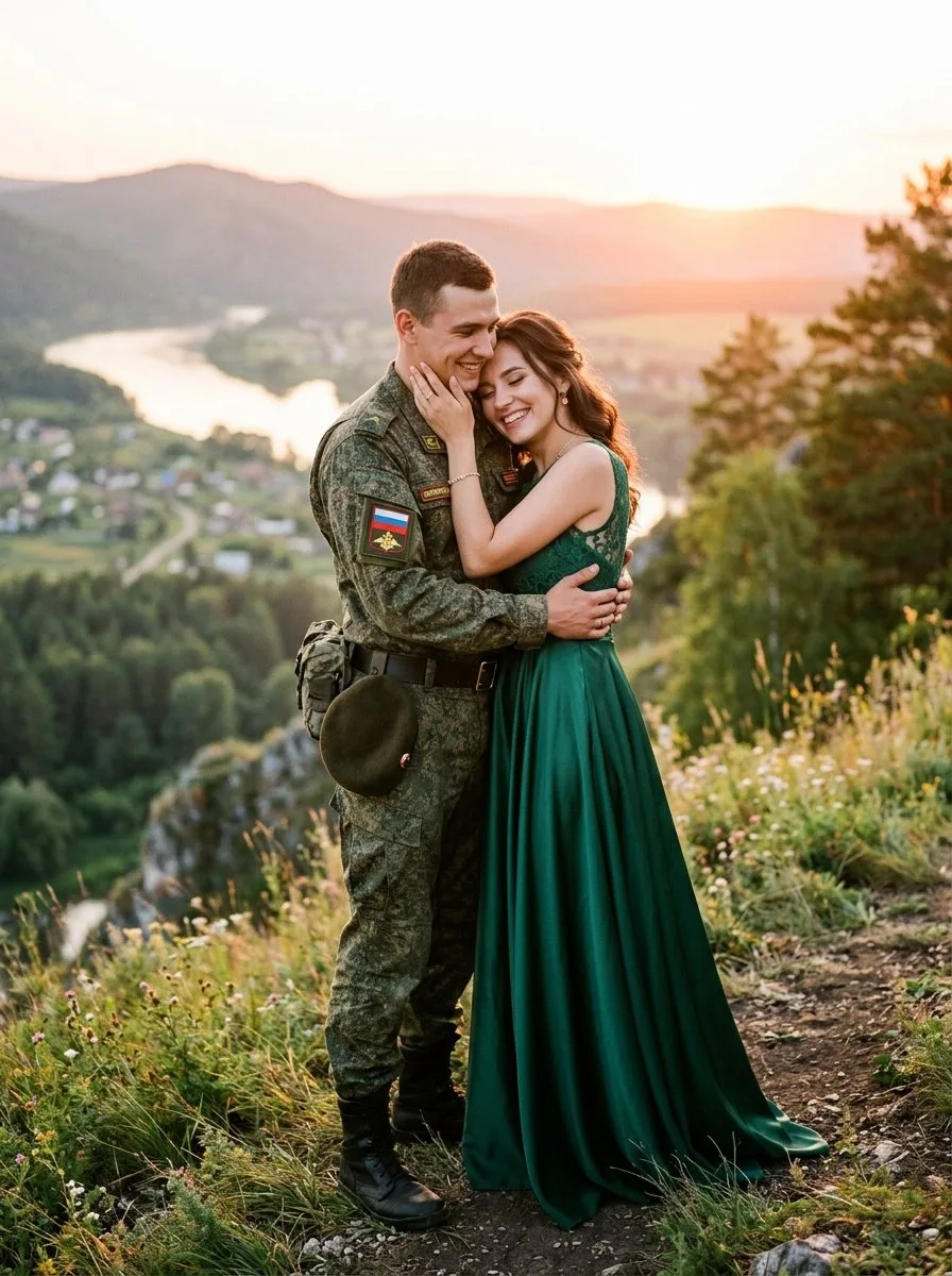 Романтическая фотосессия девушки с военным