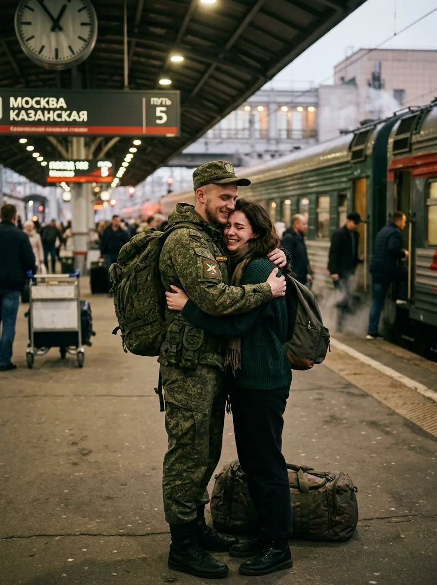 Фотосессия пары с военным на вокзале