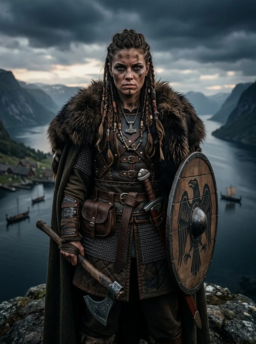 Женская фотосессия в стиле shieldmaiden викингов